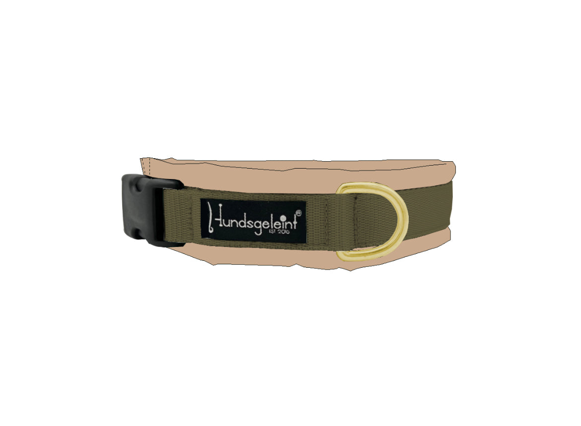 Halsband Dunkelbeige x Khaki, Gr. M, Messing